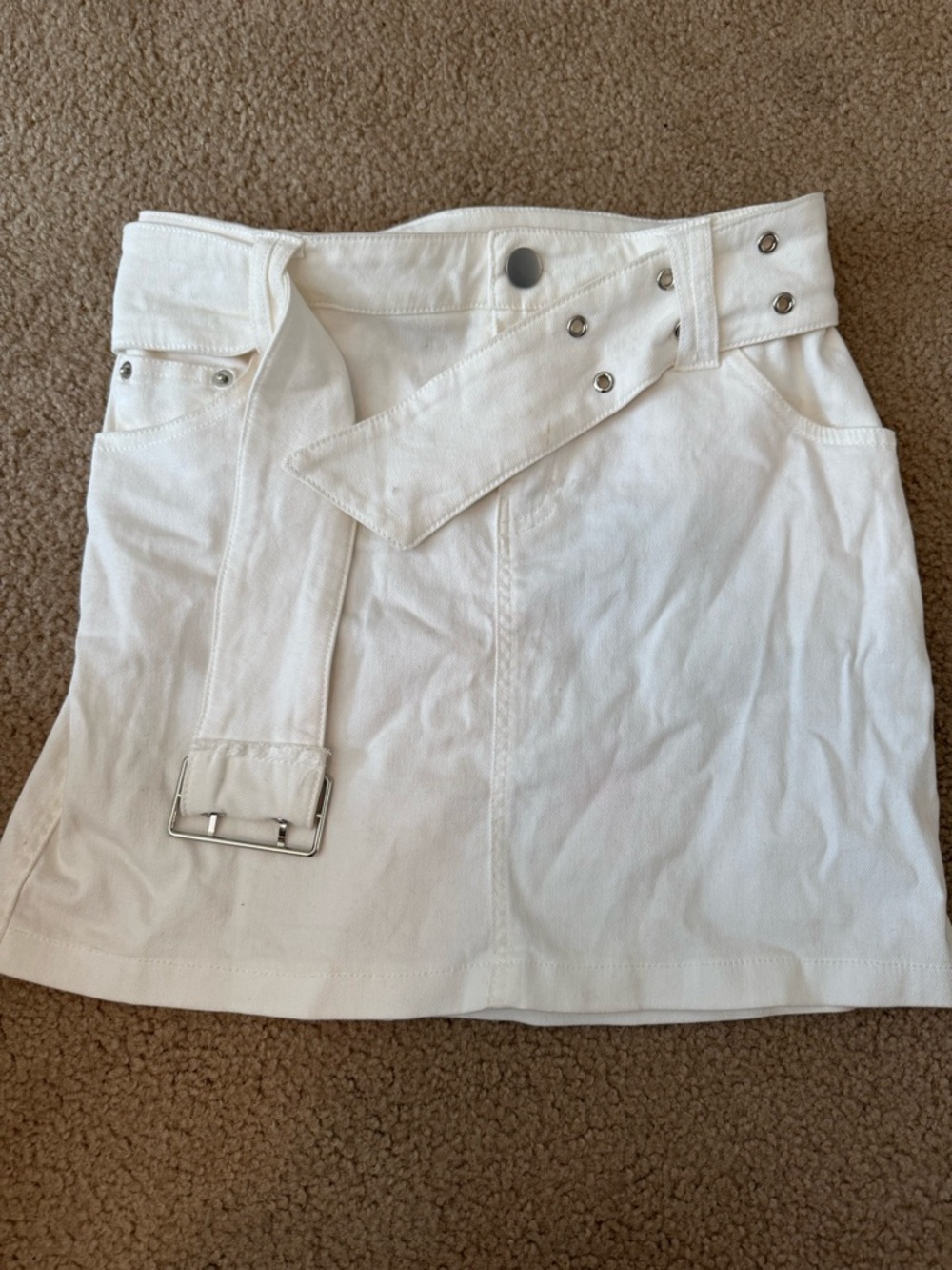 White Belted Mini Skirt